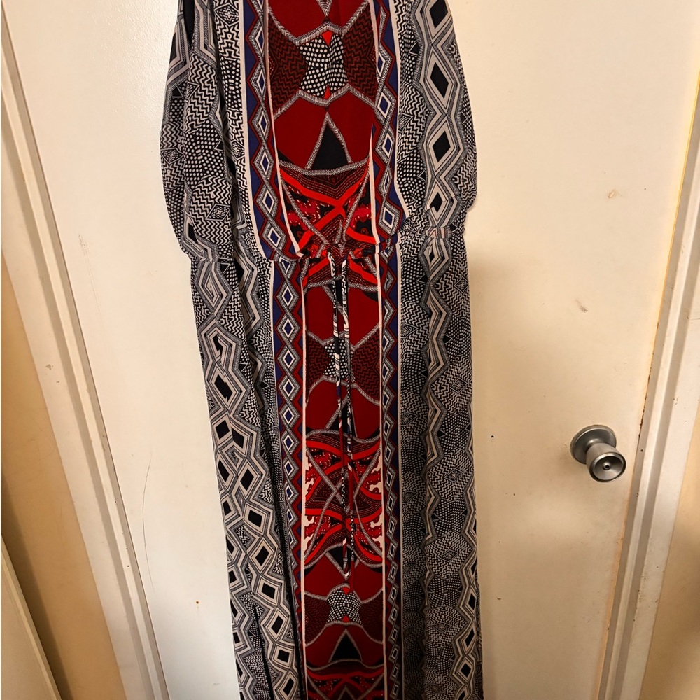 Cleo Red and Black Geometric Maxi Dress